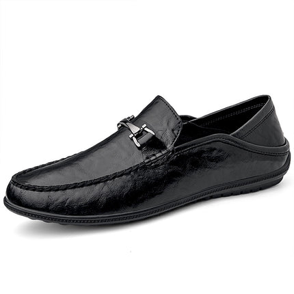 Men's Shoes 2024 Winter New Business Men's Casual Leather Shoes Fashion Soft Sole Slip-on Lazy Black Bean Shoes
