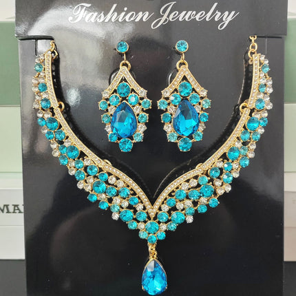 Cross-Border Jewelry Set Red Necklace Earrings Two-Piece Wedding Dress Accessories European and American Elegant Suit for Women