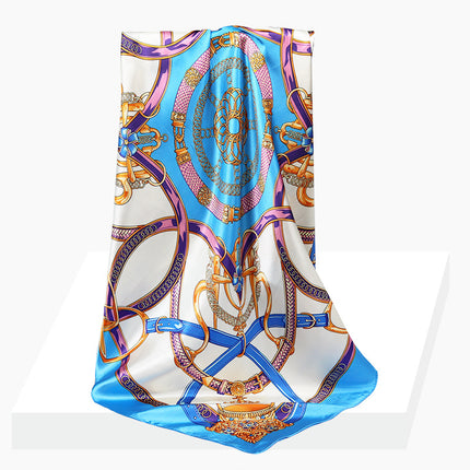 Spring and Autumn New 90 Square Scarf Printing Silk Satin Hangzhou Scarf Square Scarf Shawl Gift Factory Wholesale