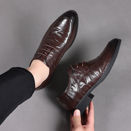 Leather Shoes for Men, Genuine Leather, British Style, Business Formal Casual Shoes, Groom's Wedding Shoes, Versatile, Breathable, Soft-Soled Leather Shoes