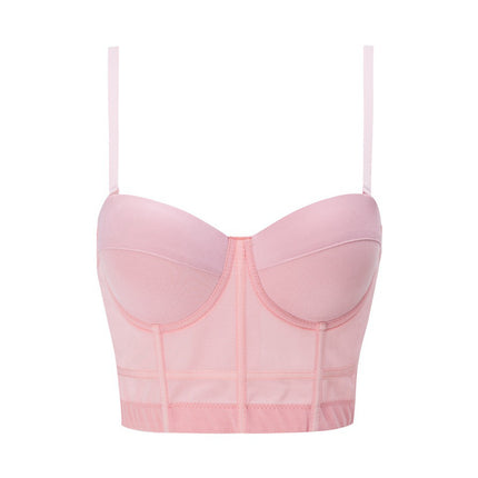 Cross-Border Trade Women's Tube Top Push-Up Bra Solid Color Mesh Fishbone Bra Camisole Top Wholesale Sexy Style