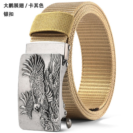 Canvas Belt Men's Toothless Automatic Buckle Middle-aged and Young People's Long plus size Business Jeans Retro Nylon Pants Belt
