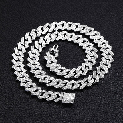 Xindi European and American Popular Men's Necklace 15mm Exaggerated Diamond Geometric Trendy Hip-Hop Jewelry Large Gold Chain Necklace