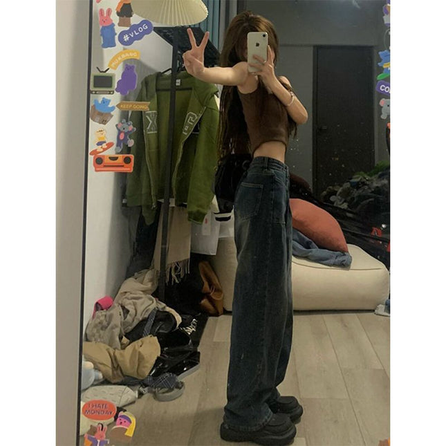 High Street Petite Slimming Jeans Wide-Leg Pants 2025 Retro Outerwear Drape Floor-Length Pants Women's Summer