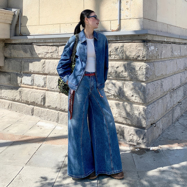 Coolmei Pai [Cocoa Outdoor Set] 2026 Spring/Summer New Style Old Money Style Retro Loose Denim Set