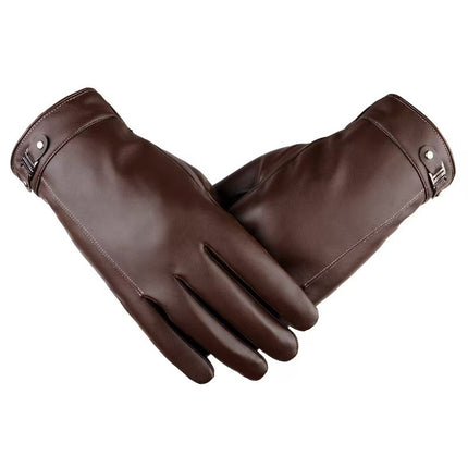 Cross-Border New Pu Gloves Men's Autumn and Winter Pu Touch Screen Warm Cycling Business Casual Korean Style Washed Leather Gloves