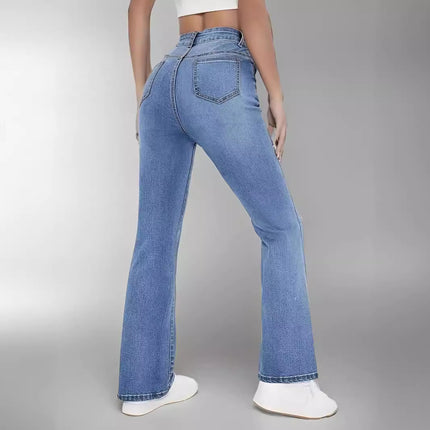 Source Factory 2025 New High-Waisted Straight-Leg Light Blue Jeans Women's Long Pants Cross-Border Foreign Trade Selection
