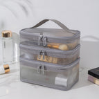 [gray three layers] mesh cosmetic bag