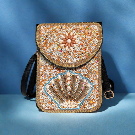 Red Lotus Women's Mobile Phone Bag Xinjiang Inner Mongolia Yunnan Travel Souvenir Retro Heavy Industry Rice Bead Shoulder Bag