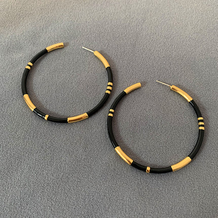 European and American niche design brass gold-plated handmade enamel bamboo 925 silver needle big ear ring earrings earrings for women