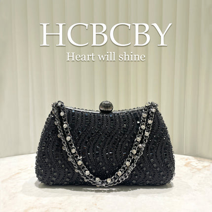 Golden Glittering Luxury Rhinestone Decoration Evening Bag Women's Fashion Elegant High-end Handbag Clutch