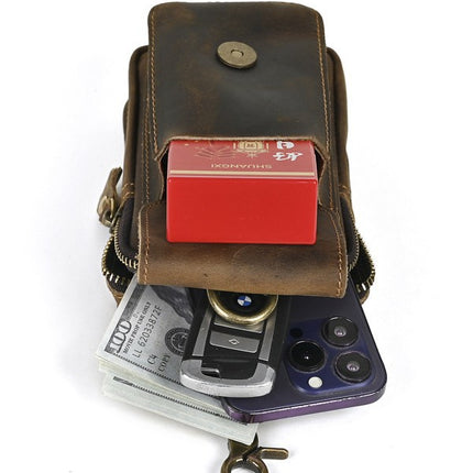 Cross-border Genuine Leather Men's Waist Bag Top Layer Cowhide Outdoor Backpack Crazy Horse Leather Belt Mobile Phone Bag