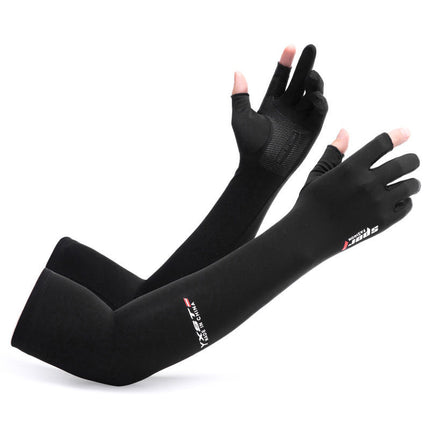 Ice Silk Sun Protection Extended Gloves for Men and Women, Two-Finger Exposed, Thin Summer Style, Non-Slip, for Cycling and Driving, Cooling Ice Sleeves