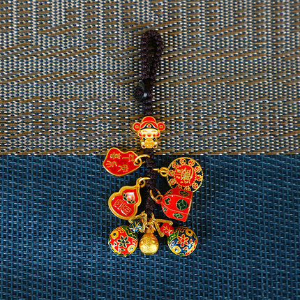 Shajin Ancient Fa Gold Swallow Gold Family of Four Car Keychain Pendant High-end Ancient Fa Family of Three Bag Hanging Ornaments