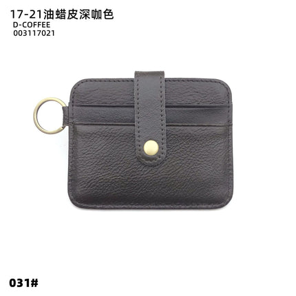 Vintage Oil Wax Leather Buckle Genuine Leather Card Holder Men's Multifunctional Cowhide Women's Coin Purse with Key Ring Driver's License Holder