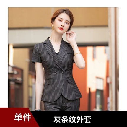 Business Dress Temperament Goddess Fan Striped Suit suit Women's 2023 Summer Fashion Hotel Manager Suit Work Clothes
