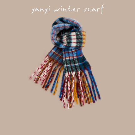 Imitation Cashmere Autumn and Winter Scarf Collection Plaid Scarf Women's Winter Thickeneded Warm Shawl Pure Color Student Scarf Cross-Border