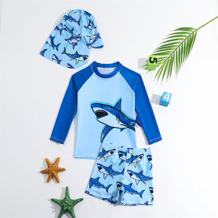 Foreign Trade Europe and America Summer Boys Swimwear Trousers Set Split Long Sleeve Swimsuit 3 Piece Set