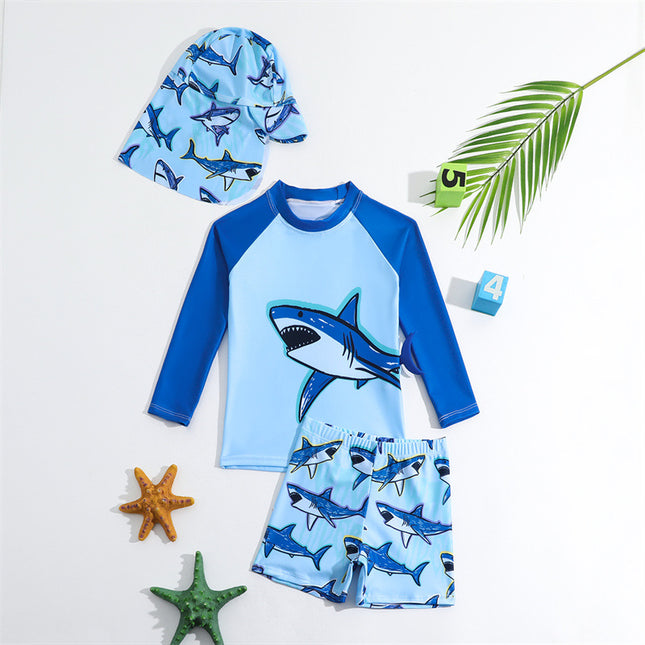 Foreign Trade Europe and America Summer Boys Swimwear Trousers Set Split Long Sleeve Swimsuit 3 Piece Set