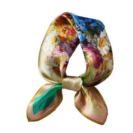 Green Golden Age Silk Small Square Scarf Women's Spring and Autumn Fashion Mulberry Silk Scarf Gift Mother