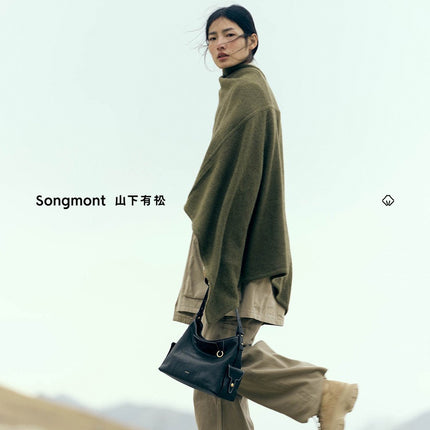 Songshanxia Xunlu Series Hobo Bag New Model Vegetable-Tanned Leather Wide Shoulder Strap Fashionable Versatile Shoulder Bag