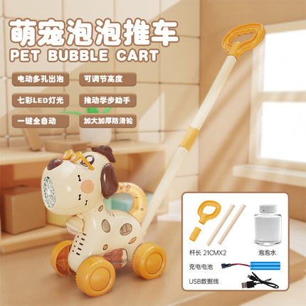 Dinosaur Trolley Bubble Blowing Machine Cute Fun Animal Modeling Children's Walkers Rabbit Push Music Stall Toys