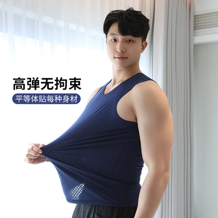 Amazon Tiktok Explosive South Korea Cross-border Men's Ice Silk Grid Quick-drying Vest Summer Wish Southeast Asian Shrimp Skin