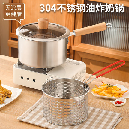 Stainless Steel Frying Pan Without Coating, Household Kitchen Frying Basket, Small Frying Pan, Baby Food Supplement Pot, Small Milk Pot, Frying Oil Pan