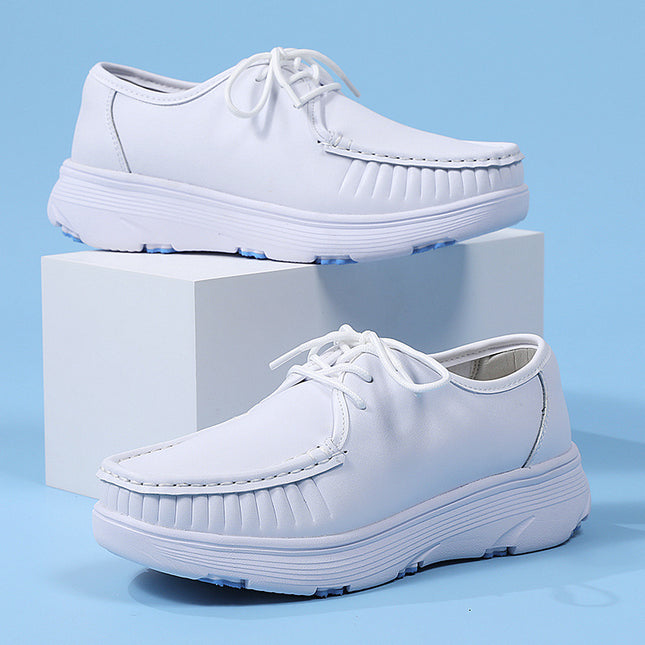in stock nurse shoes women's soft bottom not tired feet spring and autumn breathable lace thick bottom white black work shoes for cross-border foreign trade