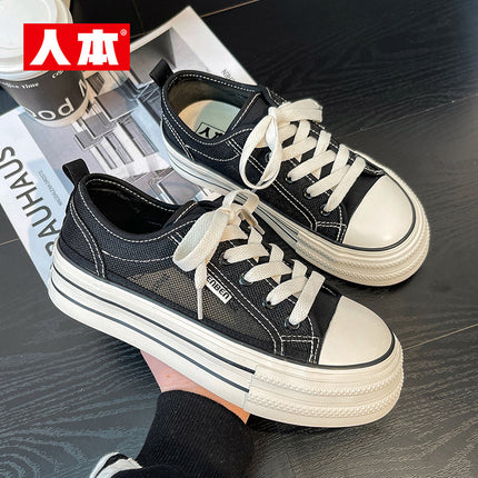 Rb23261 Thick-Soled Canvas Shoes for Women, New Spring Mesh White Shoes, Versatile Niche Big-Toe Shoes, Student Sneakers