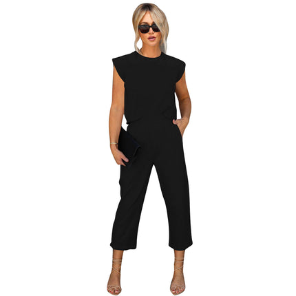 Yd8753-A1 European and American Clothing Amazon New Fashion Casual Pure Color Nine-Point Pants Two-Piece Set Cross-Border Women