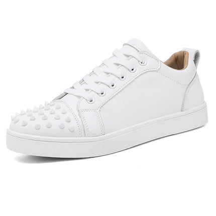 Autumn New Microfiber Leather Rivet Flat White Shoes Fashionable Personalized All-match Low-top Casual Sneakers Men's Shoes