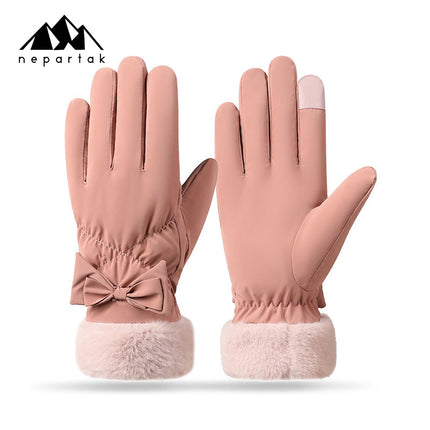 Winter Warm Gloves Women's Outgoing fleece-lined Thickened Windproof Water Splashing Cycling Cold-proof Warm Touch Screen Ski Gloves