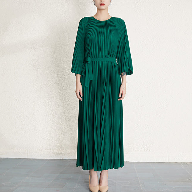 Plus-Size Women's Pleated Dress, Cross-Border Fashion, Elegant, Waist-Cinching, Slimming, High-End Long Dress, Pleated Skirt, Sweet and Fresh