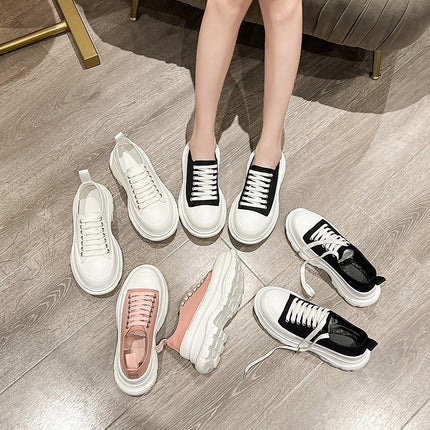 Canvas Shoes for Women 2025 New Spring and Summer White Platform Thick-Soled Half-Slip Versatile High-Top Dad Shoes Mcqueen