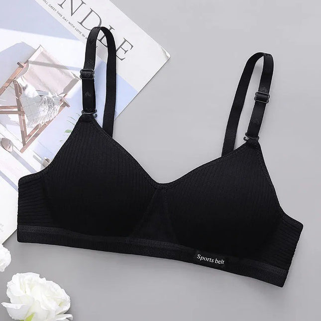 Girls High School Students Korean Style No Rims Ab Cup Bra Small Breast Thin Push-Up Anti-Sagging Pure Cotton Intimates