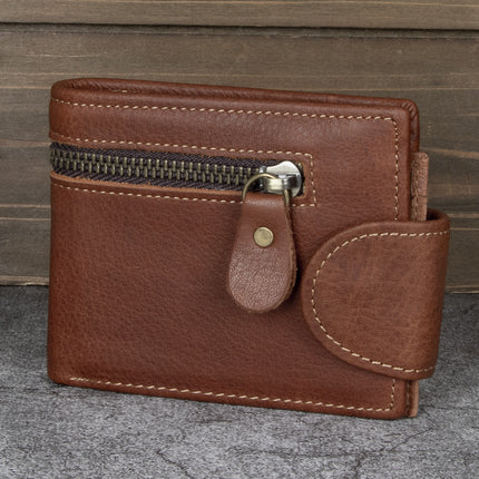Men's Wallet Cross Short Genuine Leather Men's Tower Buckle Triple Fold Wallet Vintage Top Layer Cowhide Card Holder Multi-Card Holder Wallet