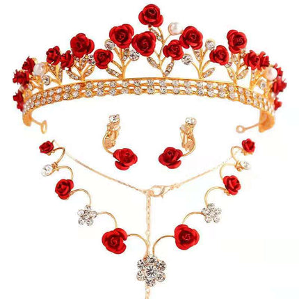 Three-piece set of bridal headdress Korean style Mori style hair band red hair accessories Xianmei hairband toast wedding dress accessories