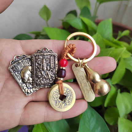 Pure Brass Zhao Gongming Lucky Order Hulu Wu God of Wealth Retro Keychain Pendant Shoucai Car Hanging Keychain