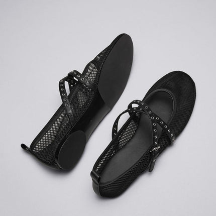 Mesh Ballet Style Flats Shoes 2024 Spring and Summer New Black Fashion Simple Personalized Shoes
