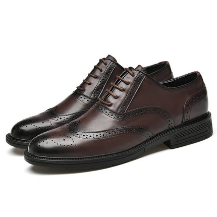 High-grade brogue carved leather shoes fashionable all-match men's business leather shoes casual black height increasing breathable Men's shoes
