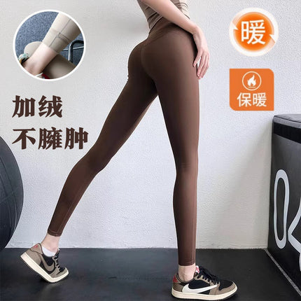 Yoga Pants Autumn and Winter Fleece-Lined Warm Base Layer Women's High-Waisted Running Outerwear Tight-Fitting Hip-Lifting Elastic Sports Fitness Leggings