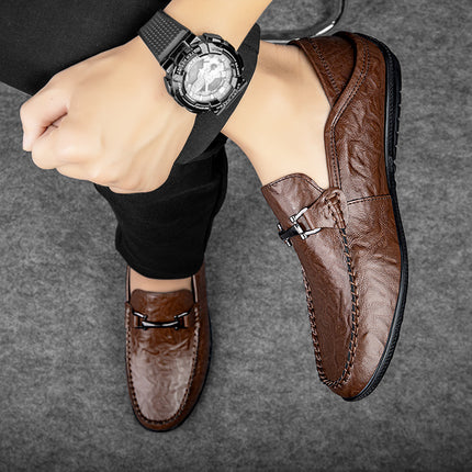 Men's Shoes 2024 Winter New Business Men's Casual Leather Shoes Fashion Soft Sole Slip-on Lazy Black Bean Shoes