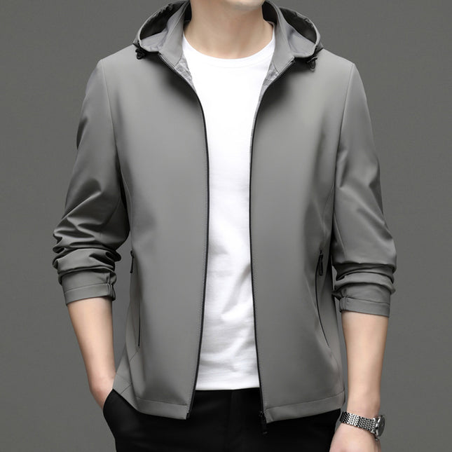 genuine goods Men's Coat Men's Spring and Autumn Thin Removable Hooded Outdoor Windproof Solid Color Non-iron Hooded Casual Jacket