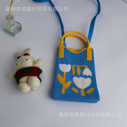 Girl's Heart-Shaped Knitted Crossbody Bag