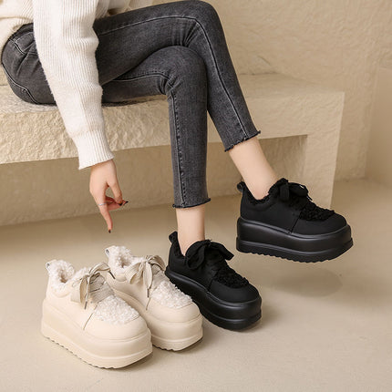 Furry Shoes for Small People, Thick Soles, Heightening Platform Shoes, Versatile Women's Shoes, Autumn and Winter New Velvet Warm New Casual Cotton Shoes