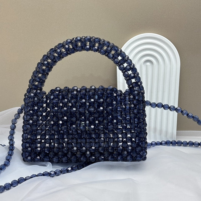 Simple High-end Retro Champagne Small Mobile Phone Bag Homemade Heavy Industry Crossbody Portable Woven Bead Bag diy Material Bag