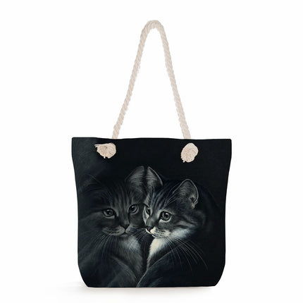 Cross-border Cute Cat Printed Shoulder Bag Simple Portable Storage Beach Bag Fashionable All-match Handbag