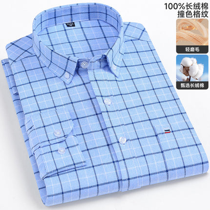 Factory Direct Sales 100% Pure Cotton Brushed Plaid Long-Sleeved Shirt Spring & Fall Dad Wear Men's Casual Versatile Shirt