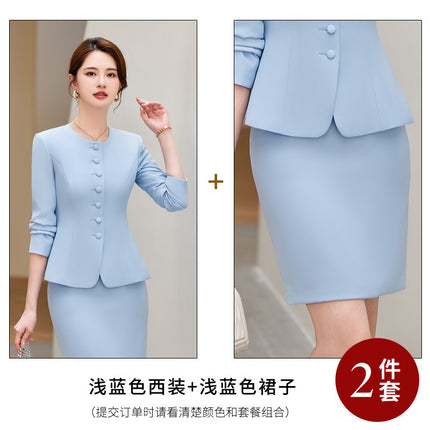 Blue suit women's suit 2024 new autumn high-end work clothes jewelry shop beautician hotel front desk work clothes
